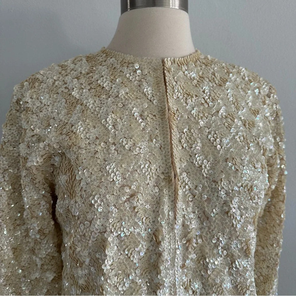 Vintage 1960s Glam Rare One Of Kind Fully Sequin Wool Blazer Jacket Top Ivory - Picture 6 of 11
